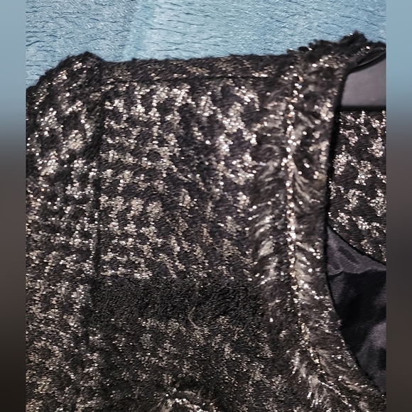 APT.9 Black Herringbone Raw Fringe Edge Crop Jacket Long Sleeve Size S Full Zip - Picture 3 of 14